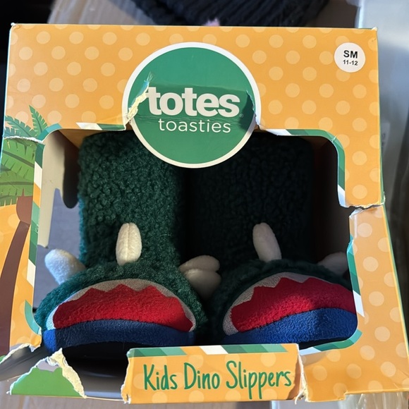 Totes toasties Green Kid Dinosaur boots slippers Size small 11-12 - Picture 8 of 9